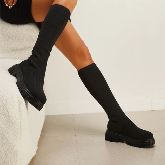 CUCCOO MINIMALIST KNIT DETAIL OVER KNEE BOOTS - Picture 1 of 16
